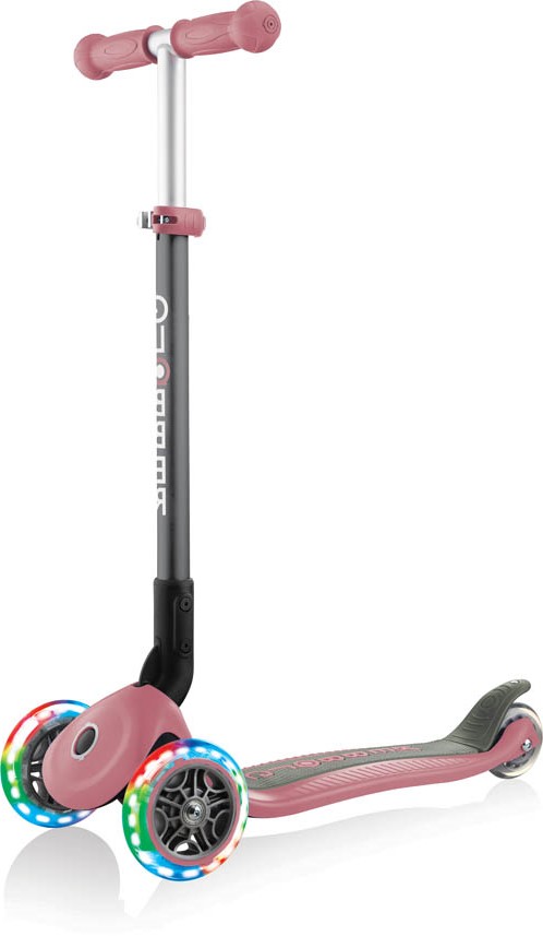 Globber Mini Scooter | Primo Foldable Lights | Anodized T-Bar | Pastel pink